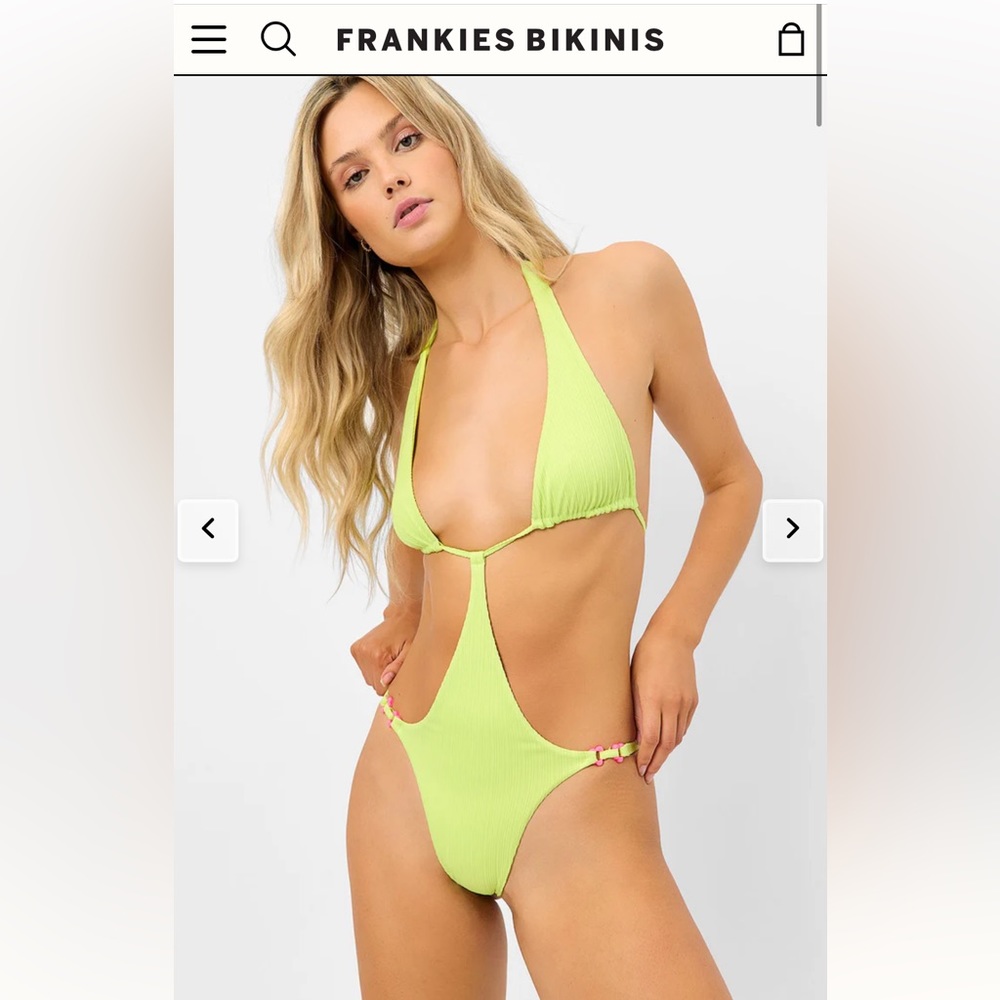 Frankies Bikinis neon yellow green sexy one piece cut out swimsuit size M